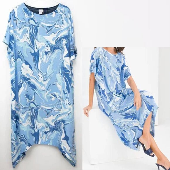 Chico's Dresses & Skirts - Chico's Painted Stone Midi Dress Lightweight Marbled Blue White 1 Medium New